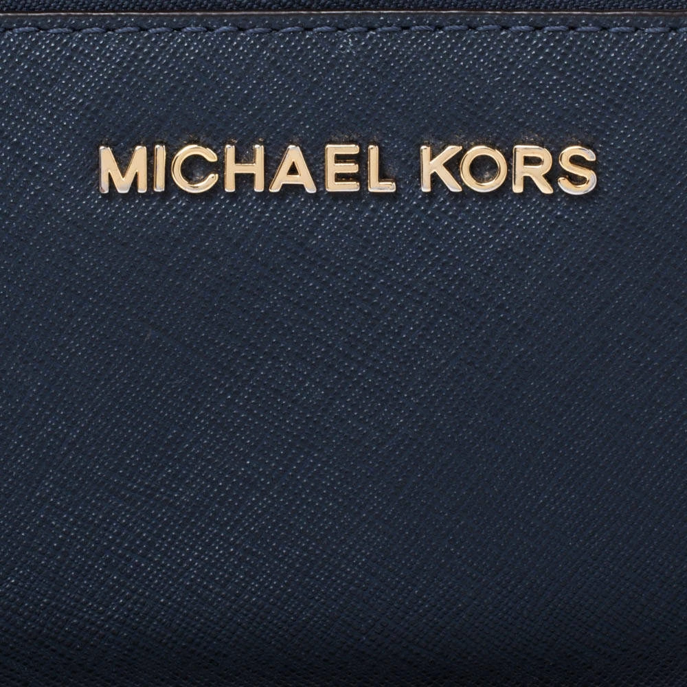 Michael Kors Navy Blue Leather Zip Around Wristlet Wallet For Women - Image 5