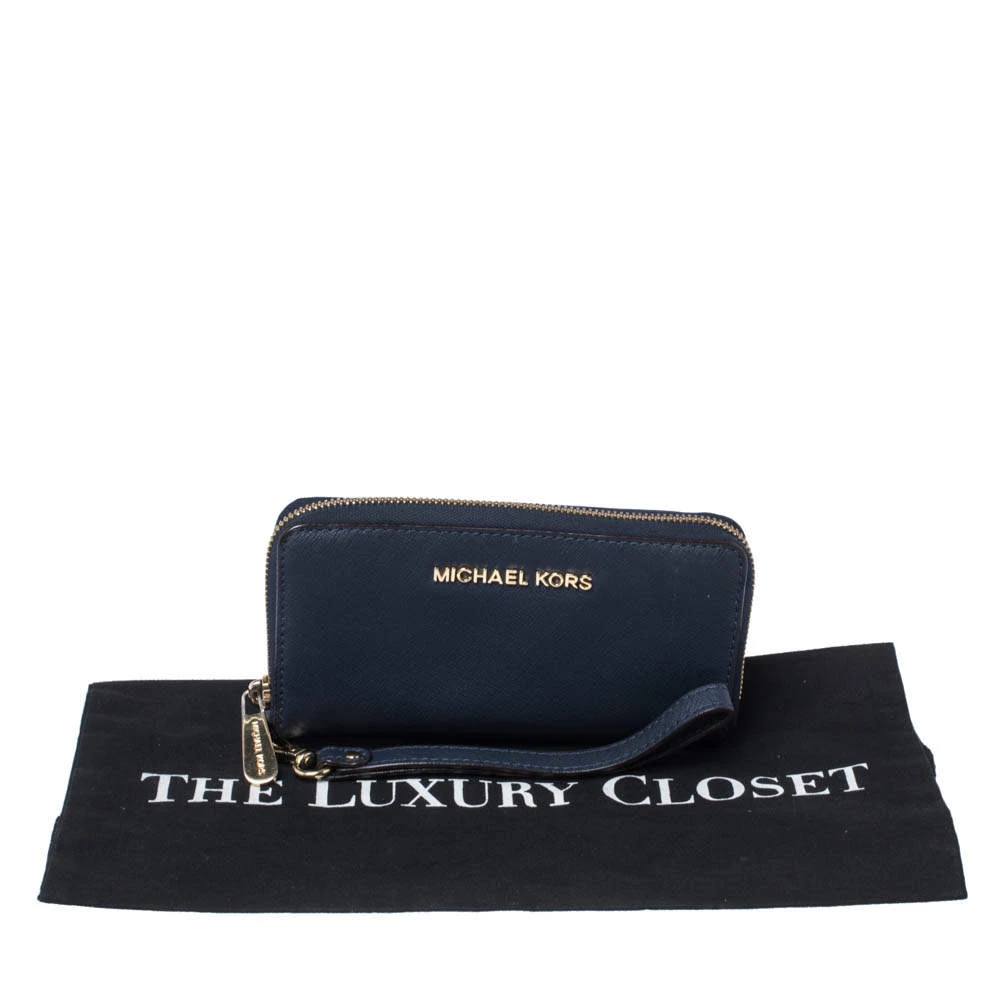 Michael Kors Navy Blue Leather Zip Around Wristlet Wallet For Women - Image 8