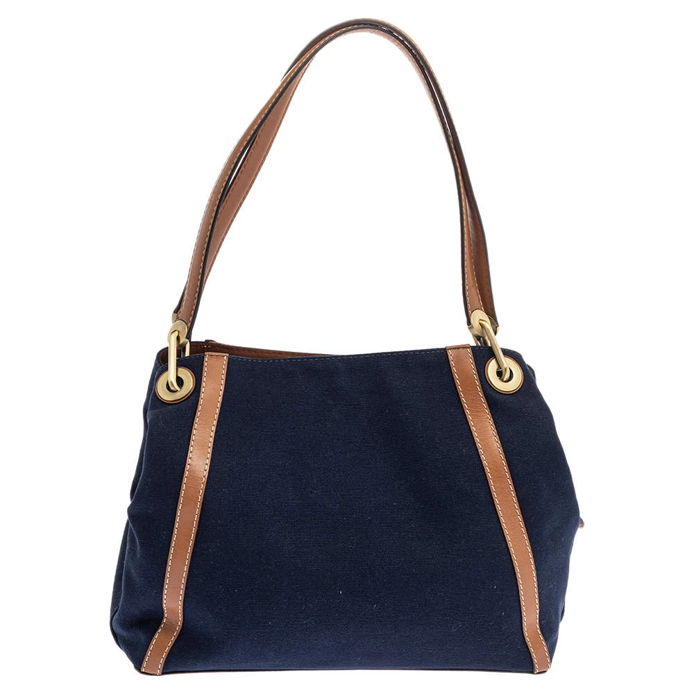 Michael Kors Blue/Brown Denim And Leather Large Raven Shoulder Bag For Women - Image 4