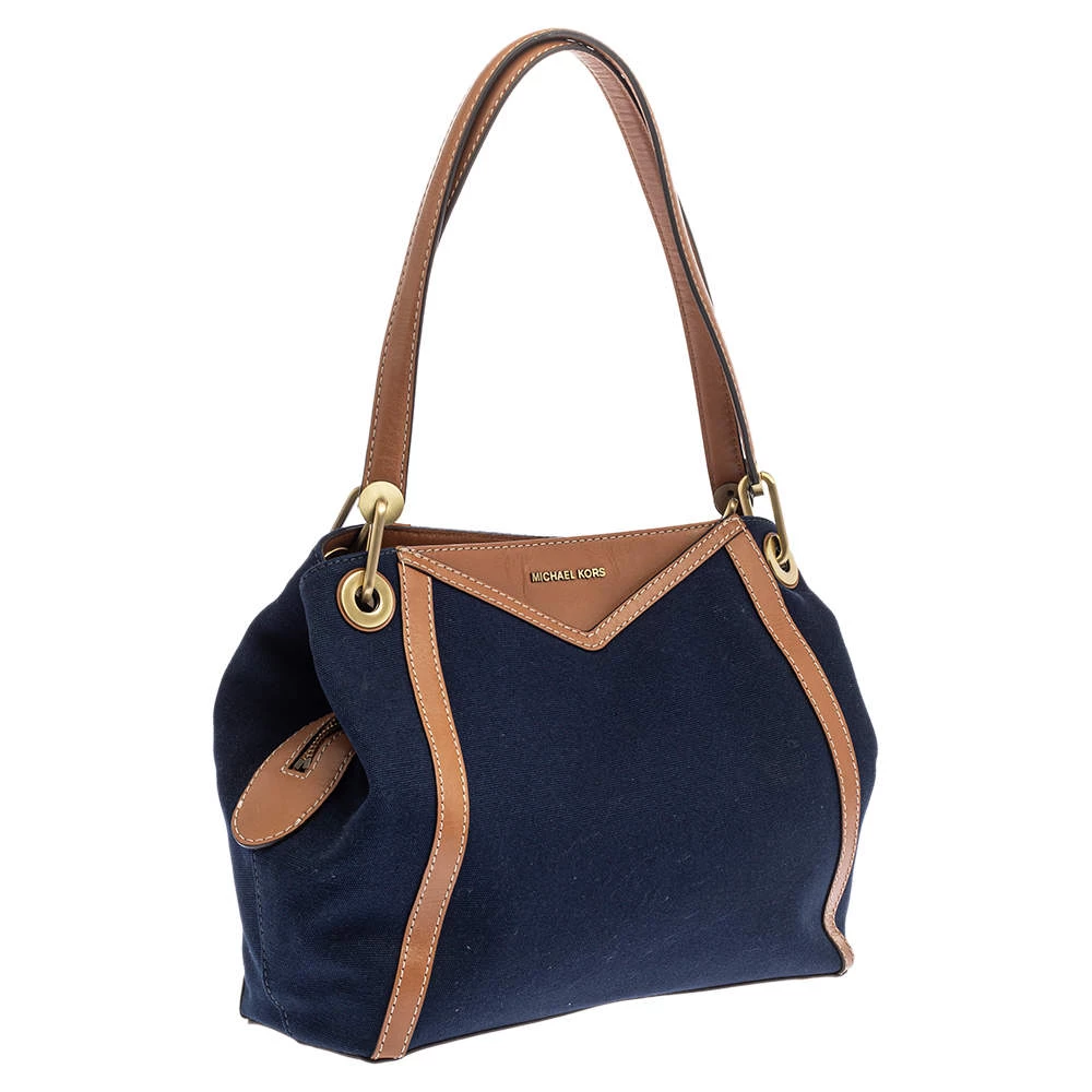 Michael Kors Blue/Brown Denim And Leather Large Raven Shoulder Bag For Women - Image 3