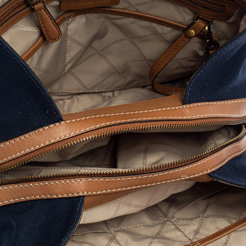 Michael Kors Blue/Brown Denim And Leather Large Raven Shoulder Bag For Women - Image 7