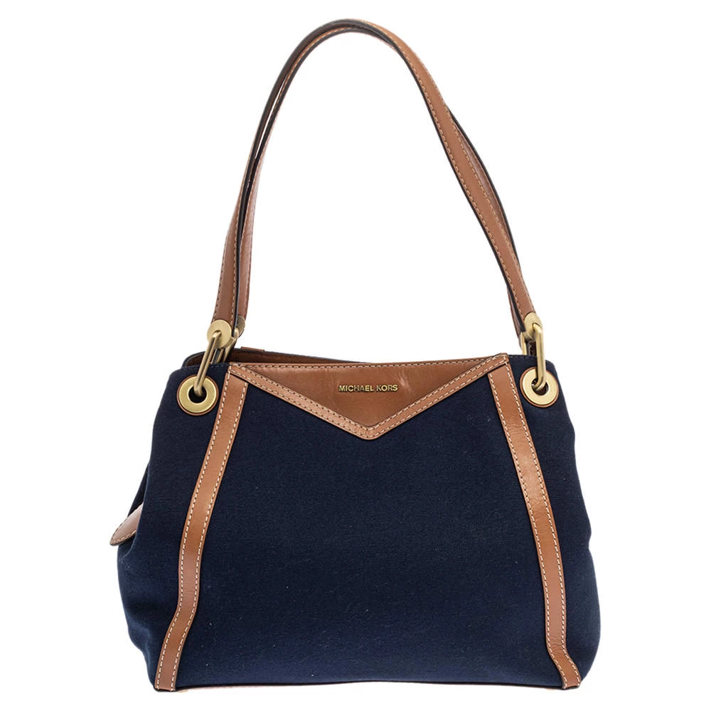Michael Kors Blue/Brown Denim And Leather Large Raven Shoulder Bag For Women