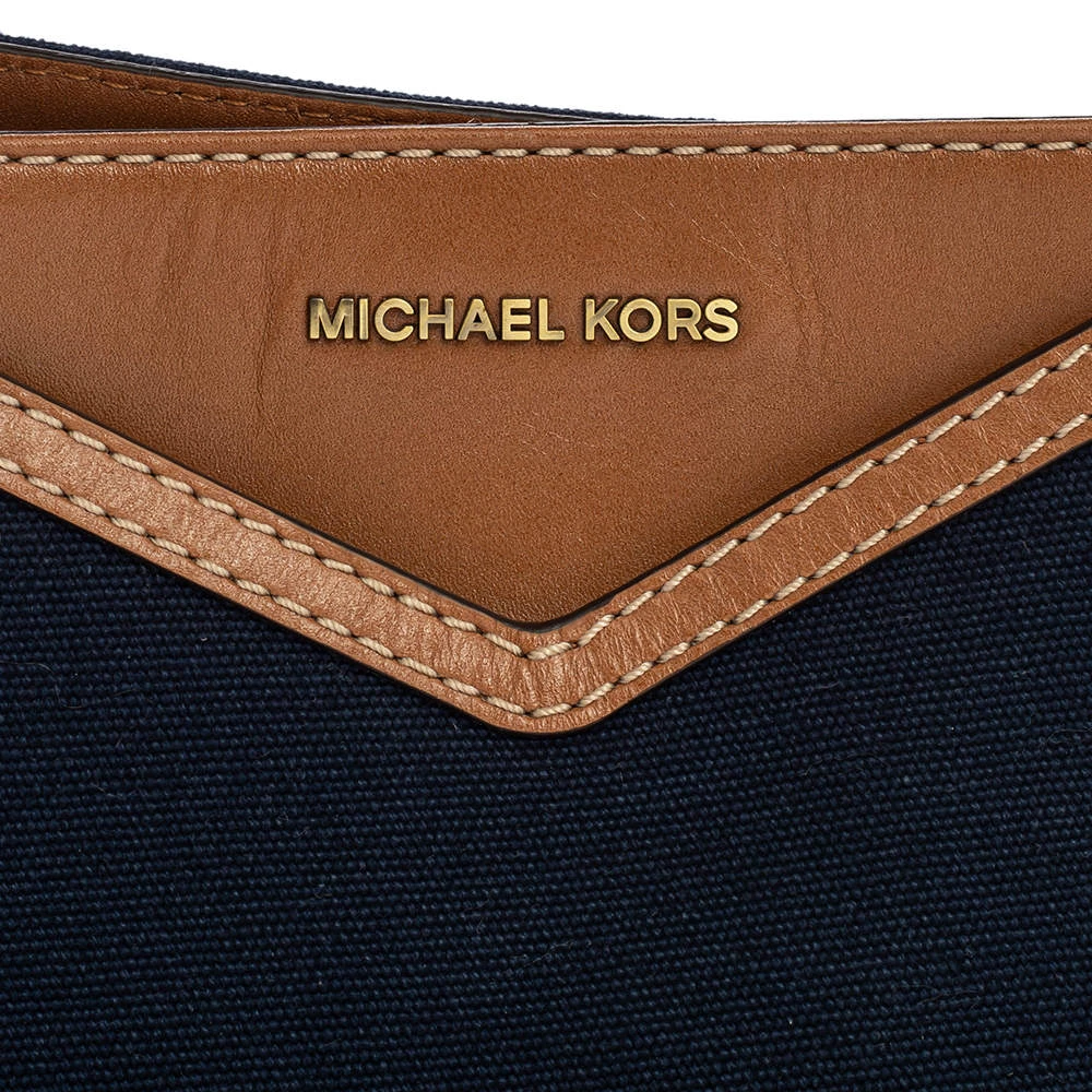 Michael Kors Blue/Brown Denim And Leather Large Raven Shoulder Bag For Women - Image 5