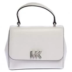 Michael Kors White Leather Mott Top Handle Bag For Women
