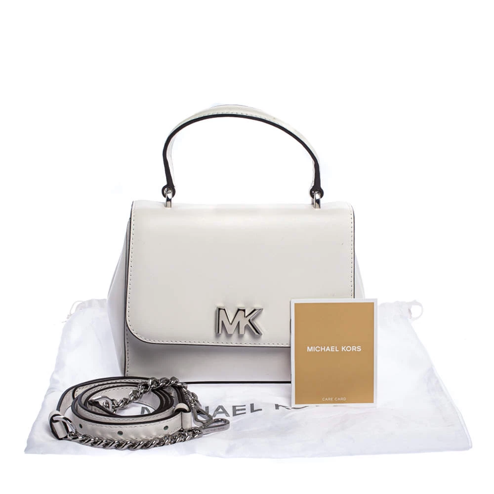 Michael Kors White Leather Mott Top Handle Bag For Women - Image 16