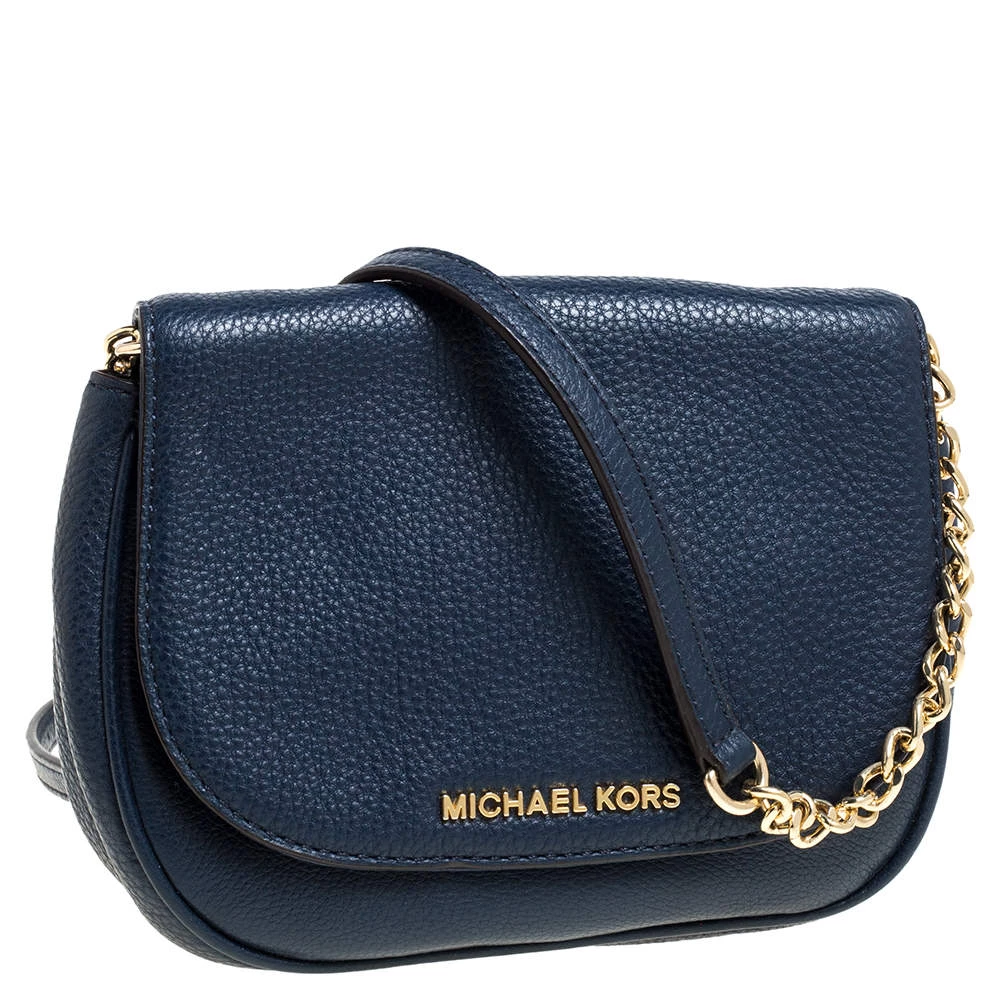 Michael Kors Blue Leather Flap Crossbody Bag For Women - Image 3