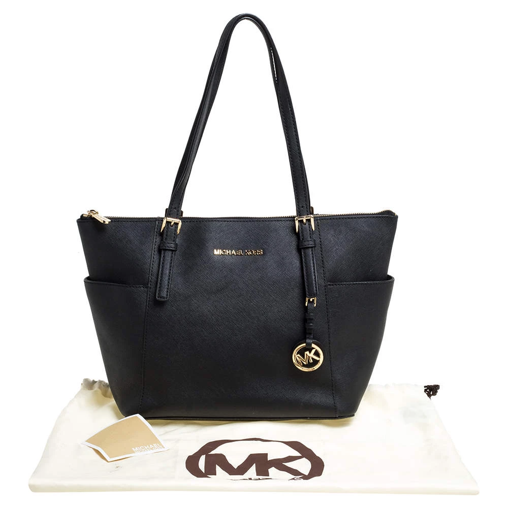 Michael Michael Kors Black Leather Medium Jet Set Top Zip Tote For Women - Image 9