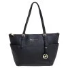 Michael Michael Kors Black Leather Medium Jet Set Top Zip Tote For Women