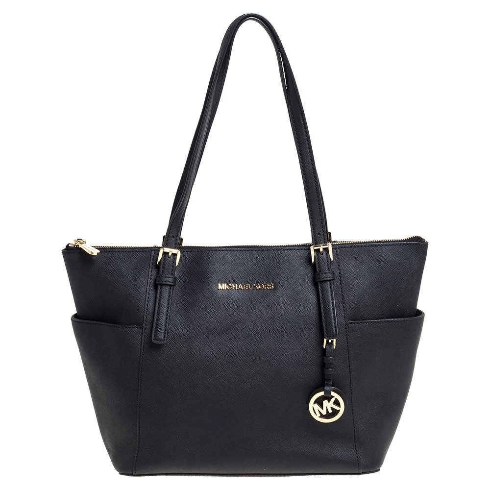 Michael Michael Kors Black Leather Medium Jet Set Top Zip Tote For Women