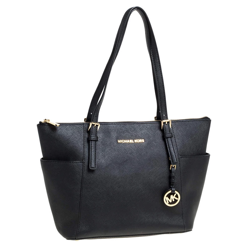 Michael Michael Kors Black Leather Medium Jet Set Top Zip Tote For Women - Image 3