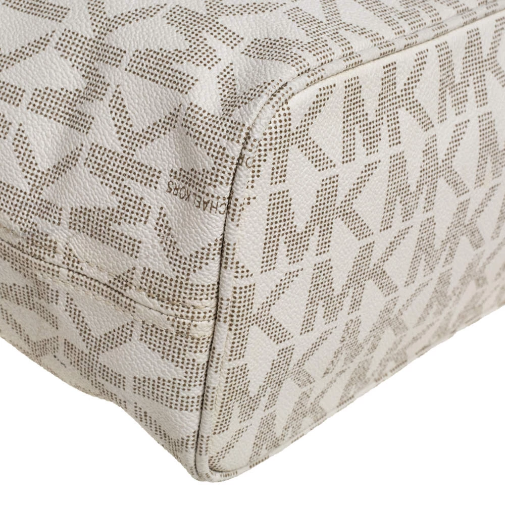 Michael Kors White/Beige Coated Canvas And Leather Small Jet Set Tote For Women - Image 10