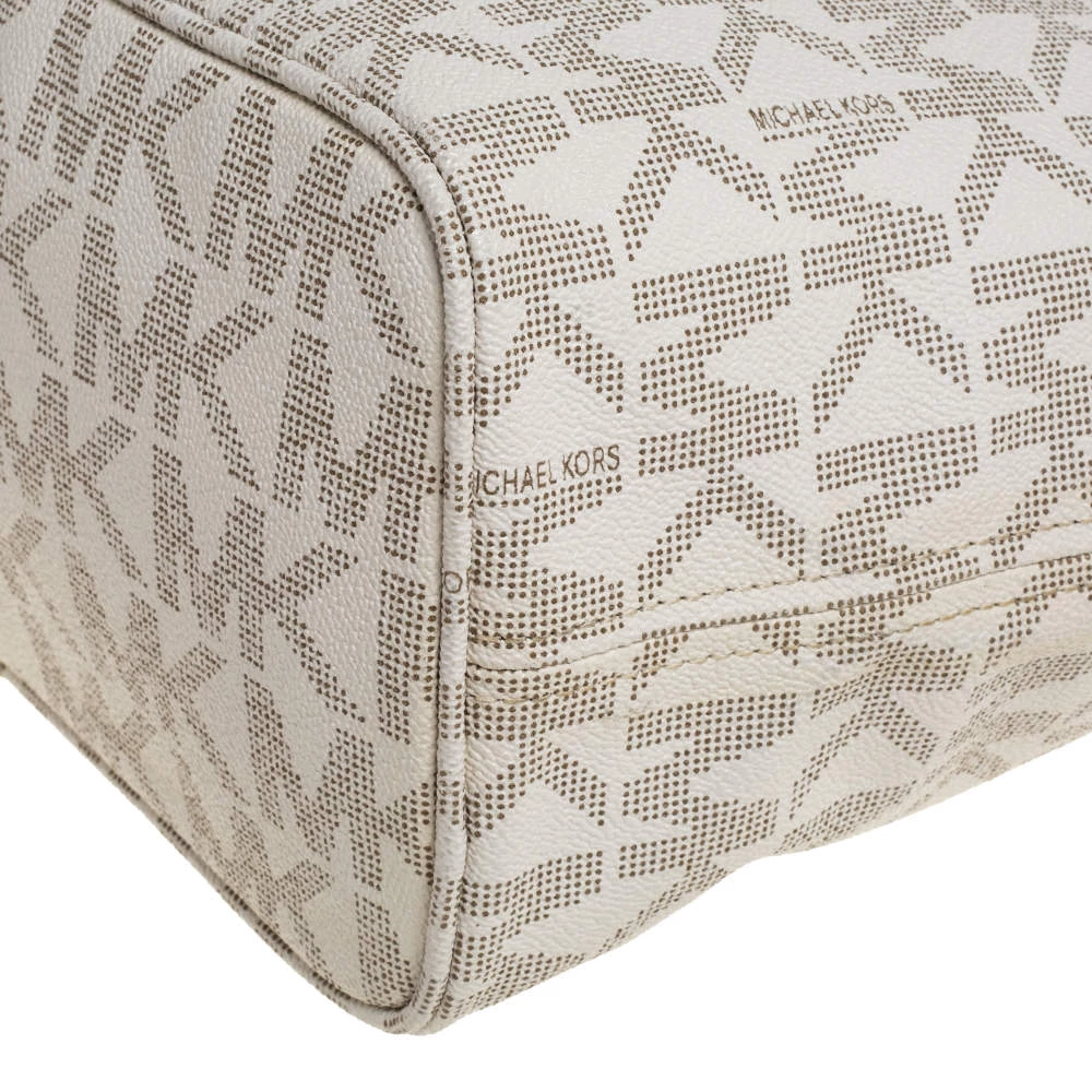 Michael Kors White/Beige Coated Canvas And Leather Small Jet Set Tote For Women - Image 11