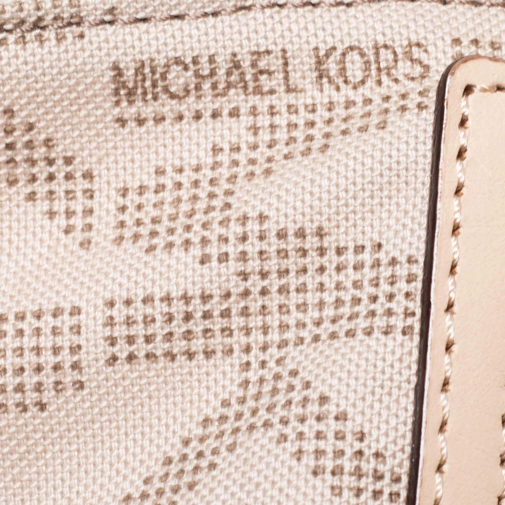 Michael Kors White/Beige Coated Canvas And Leather Small Jet Set Tote For Women - Image 8