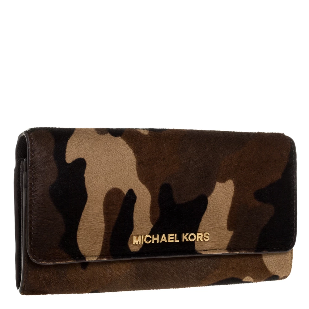 Michael Kors Khaki Camo Print Calfhair Flap Continental Wallet For Women - Image 3