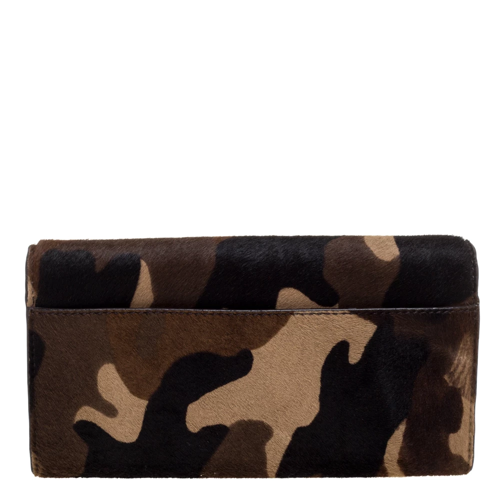 Michael Kors Khaki Camo Print Calfhair Flap Continental Wallet For Women - Image 4