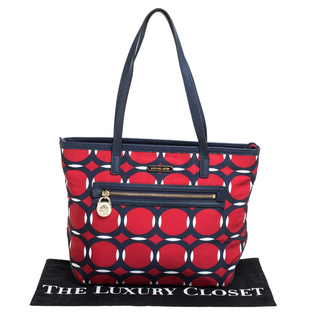 Michael Kors MICHAEL Micheal Kors Red/Blue Deco Print Nylon And Leather Kempton Tote For Women - Image 9