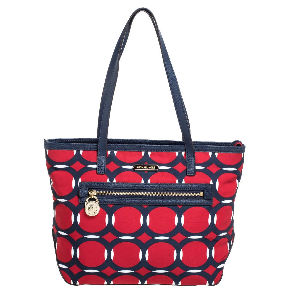 Michael Kors MICHAEL Micheal Kors Red/Blue Deco Print Nylon And Leather Kempton Tote For Women