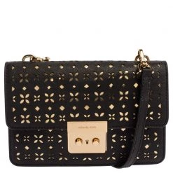 Michael Kors Black Perforated Leather Editor Sloan Crossbody Bag For Women