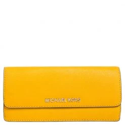Michael Kors Mustard Saffiano Leather Jet Set Flat Wallet For Women