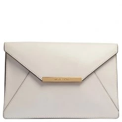 Michael Kors White Leather Lana Envelope Chain Clutch For Women