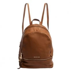 Michael Kors Brown Leather Medium Reazip Backpack For Women