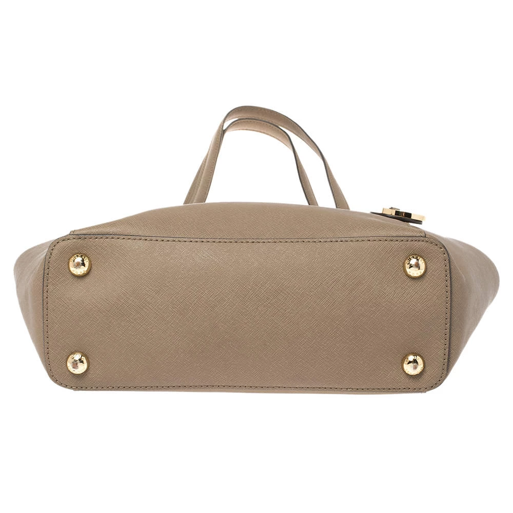 Michael Michael Kors Dark Beige Leather Medium Jet Set Top Zip Tote For Women - Image 6