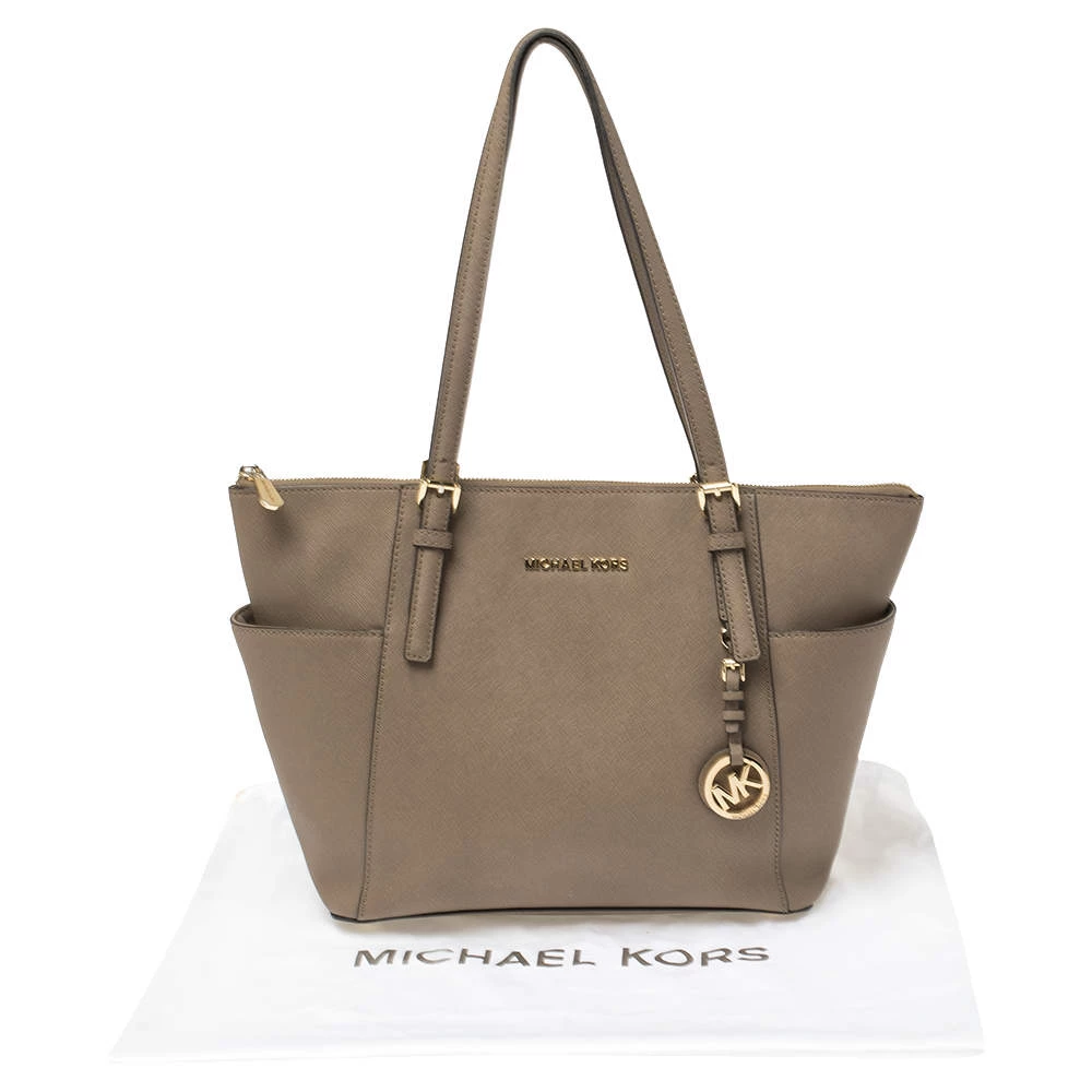 Michael Michael Kors Dark Beige Leather Medium Jet Set Top Zip Tote For Women - Image 10