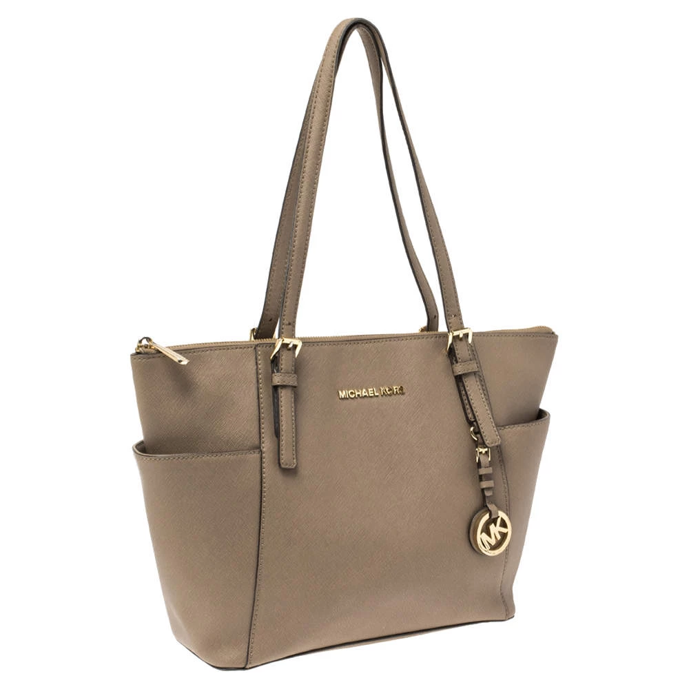 Michael Michael Kors Dark Beige Leather Medium Jet Set Top Zip Tote For Women - Image 3