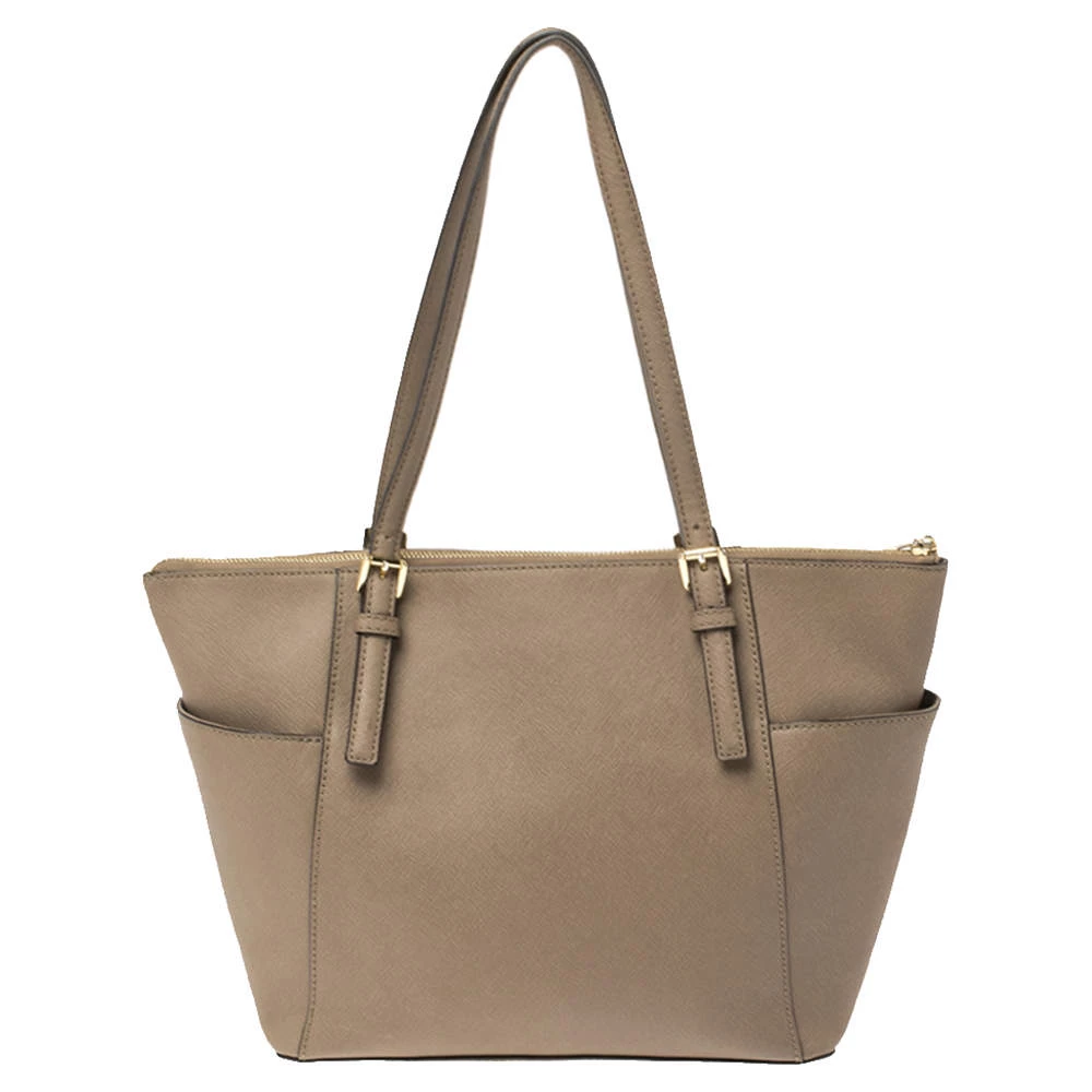 Michael Michael Kors Dark Beige Leather Medium Jet Set Top Zip Tote For Women - Image 4