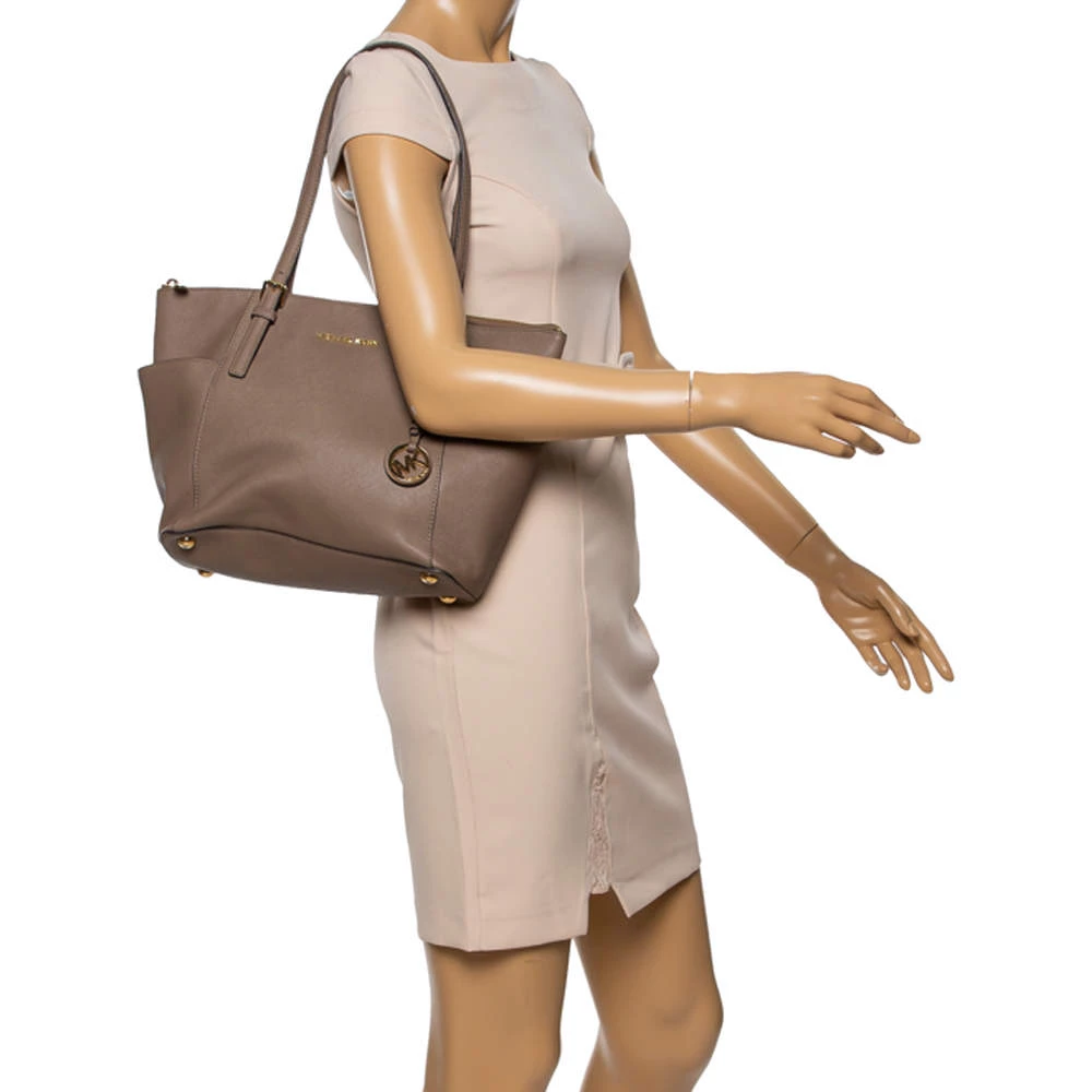 Michael Michael Kors Dark Beige Leather Medium Jet Set Top Zip Tote For Women - Image 2