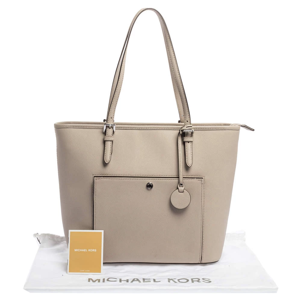 Michael Kors Grey Leather Jet Set Snap Pocket Tote For Women - Image 11