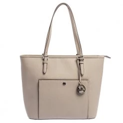 Michael Kors Grey Leather Jet Set Snap Pocket Tote For Women