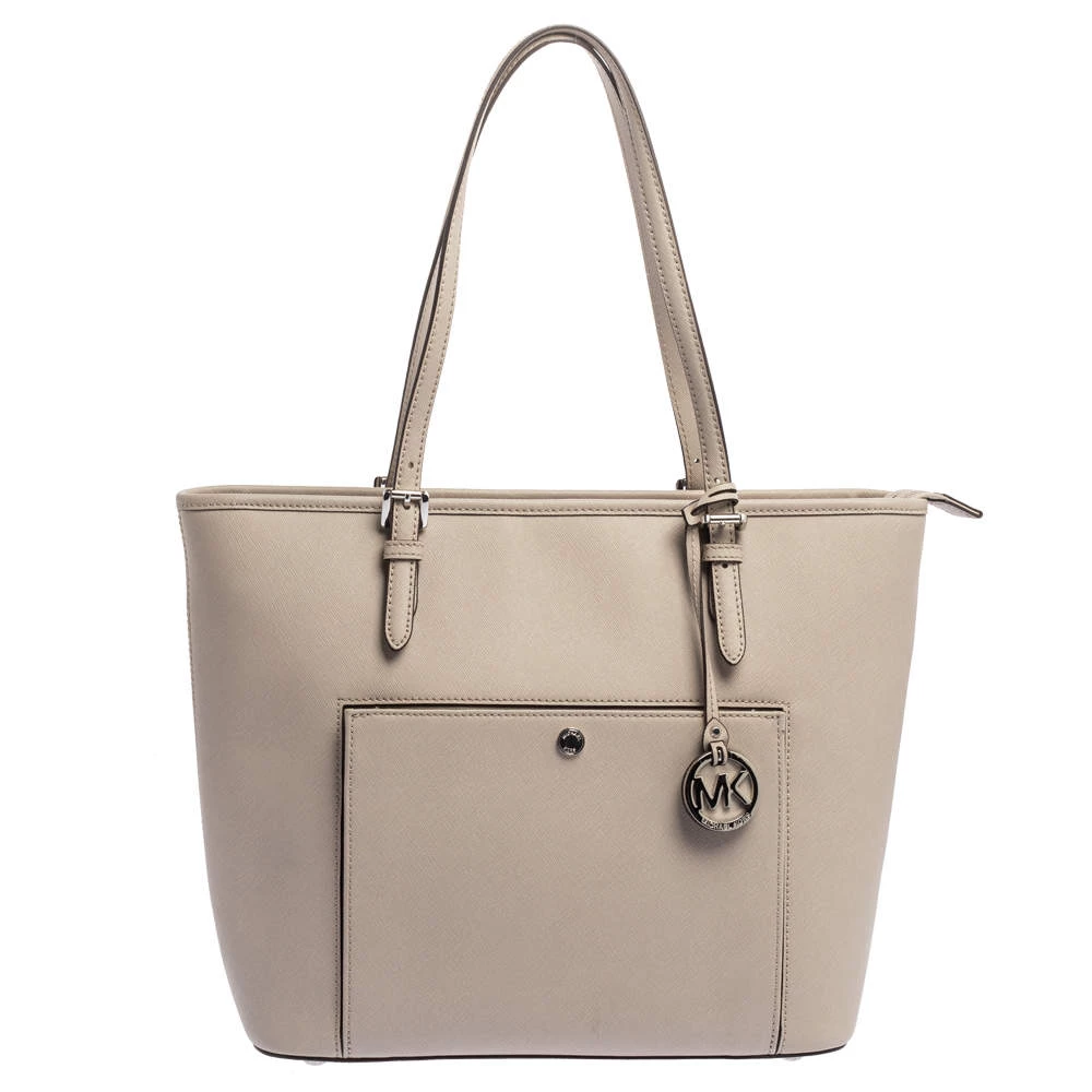 Michael Kors Grey Leather Jet Set Snap Pocket Tote For Women