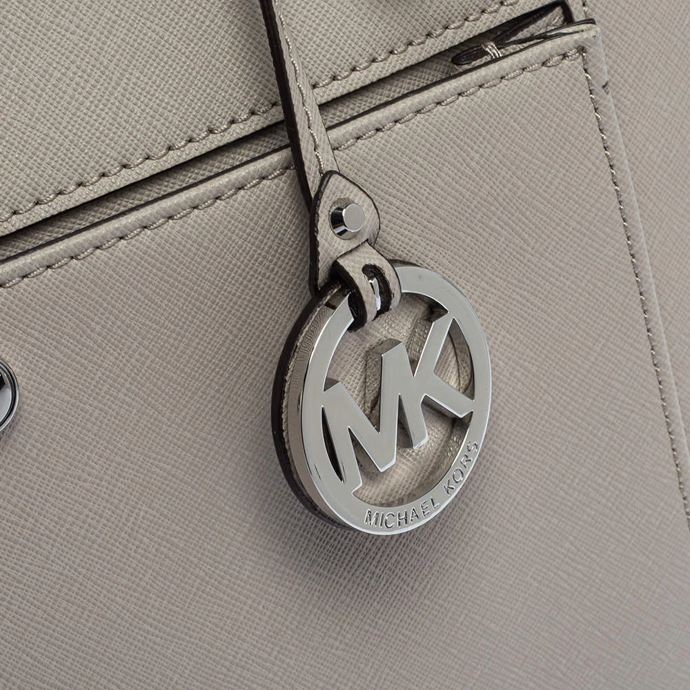 Michael Kors Grey Leather Jet Set Snap Pocket Tote For Women - Image 5