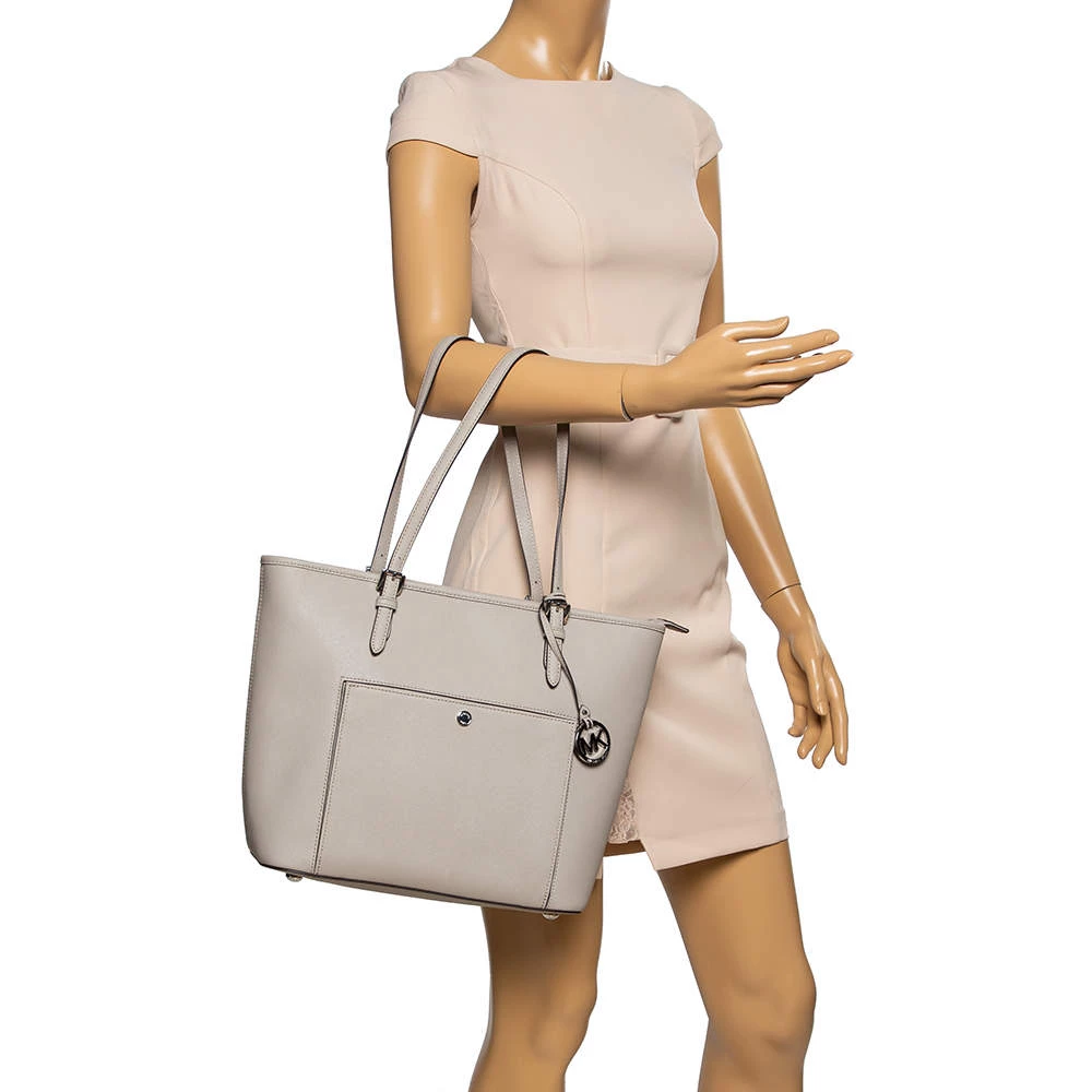 Michael Kors Grey Leather Jet Set Snap Pocket Tote For Women - Image 2