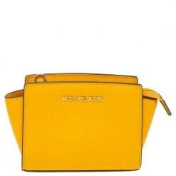 Michael Kors Yellow Leather Mini Selma Crossbody Bag For Women