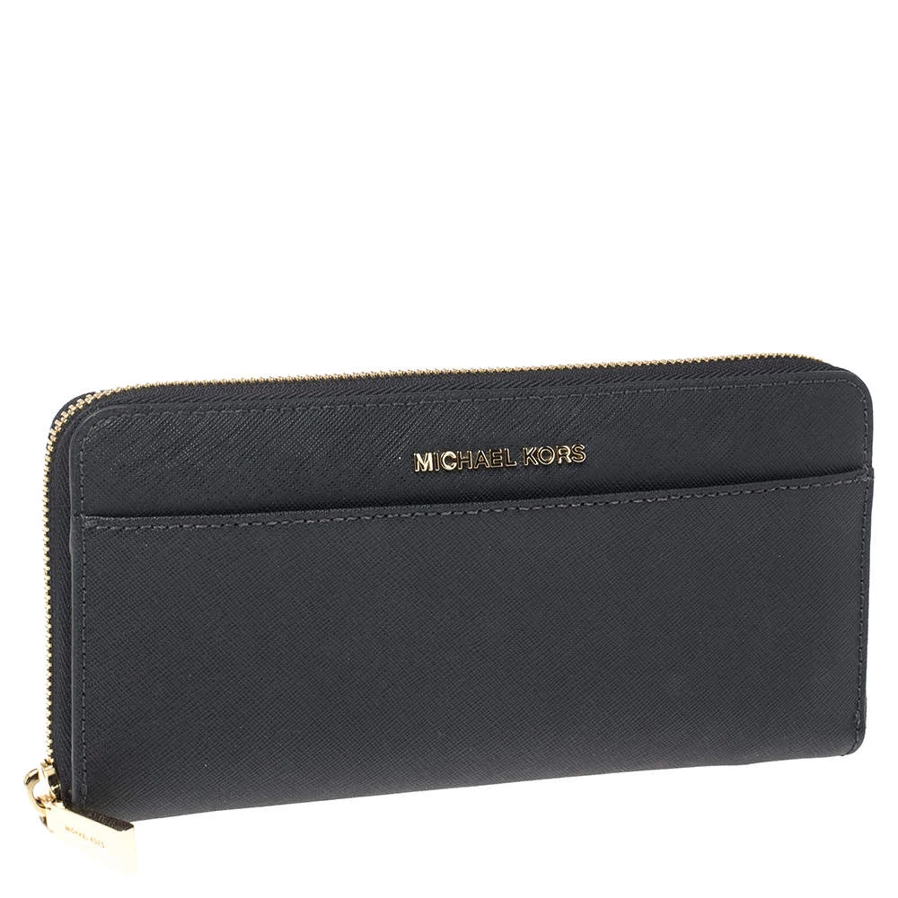 Michael Kors Navy Blue Leather Zip Around Continental Wallet For Women - Image 3