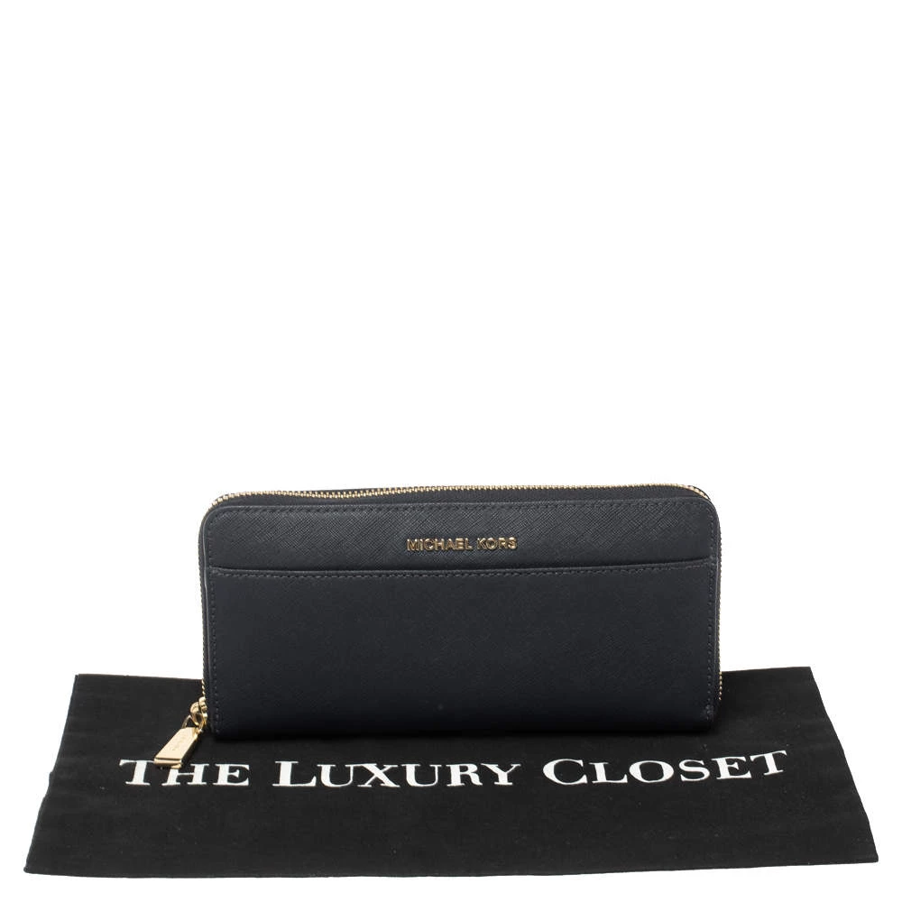 Michael Kors Navy Blue Leather Zip Around Continental Wallet For Women - Image 8