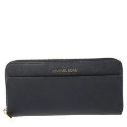 Michael Kors Navy Blue Leather Zip Around Continental Wallet For Women