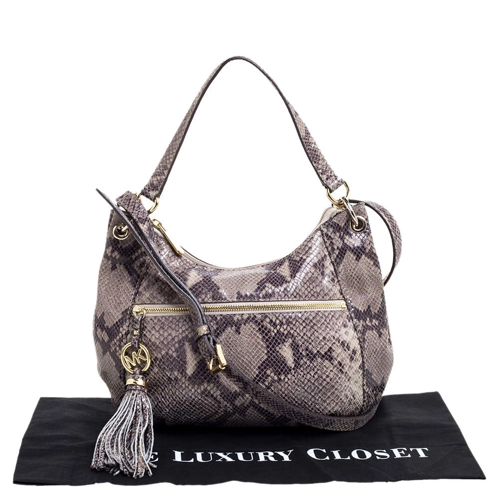 Michael Michael Kors Grey/Black Python Embossed Leather Crossbody Bag For Women - Image 10
