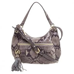 Michael Michael Kors Grey/Black Python Embossed Leather Crossbody Bag For Women