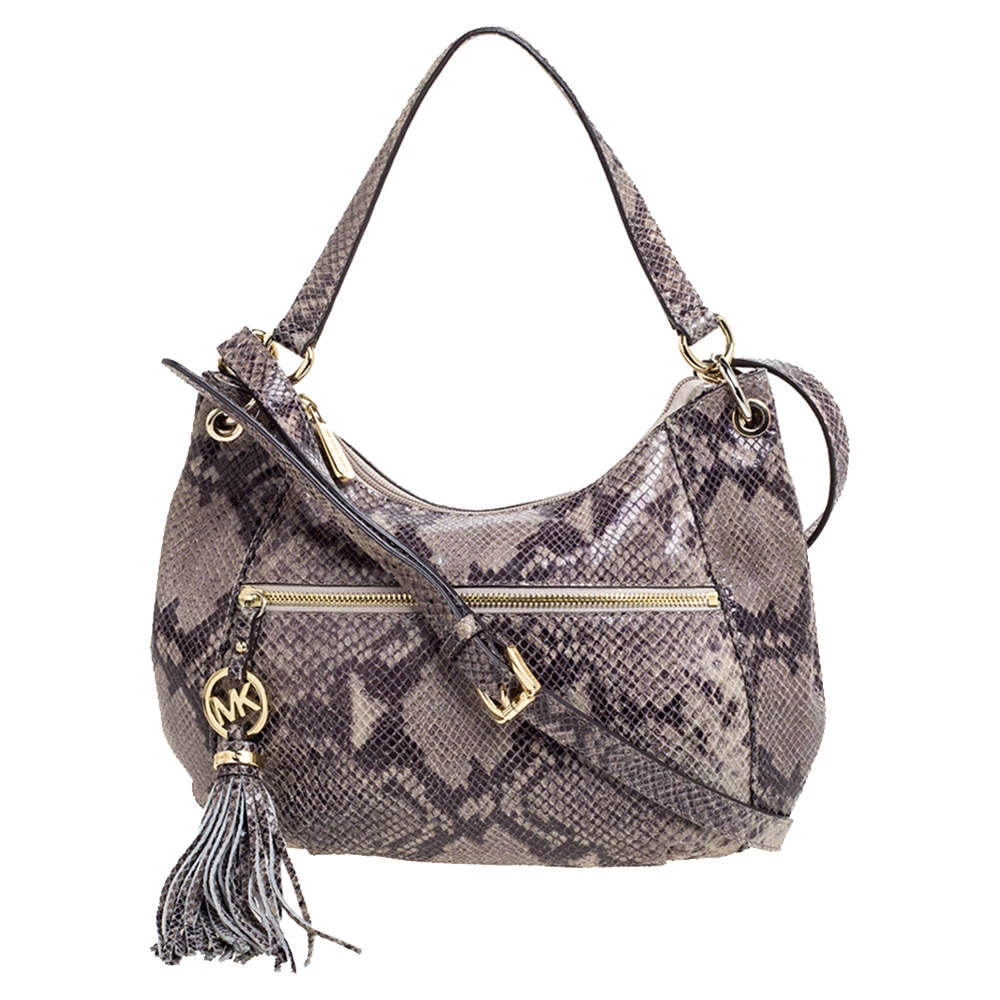 Michael Michael Kors Grey/Black Python Embossed Leather Crossbody Bag For Women