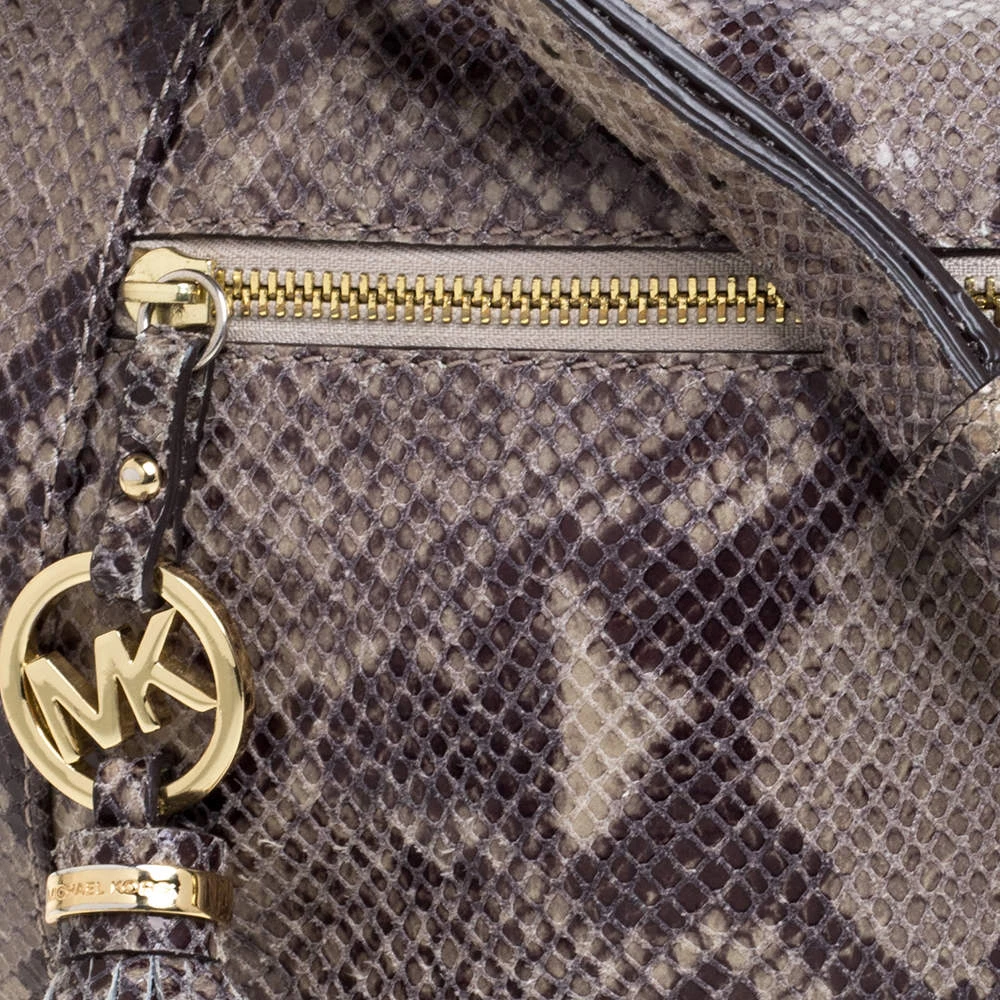 Michael Michael Kors Grey/Black Python Embossed Leather Crossbody Bag For Women - Image 5