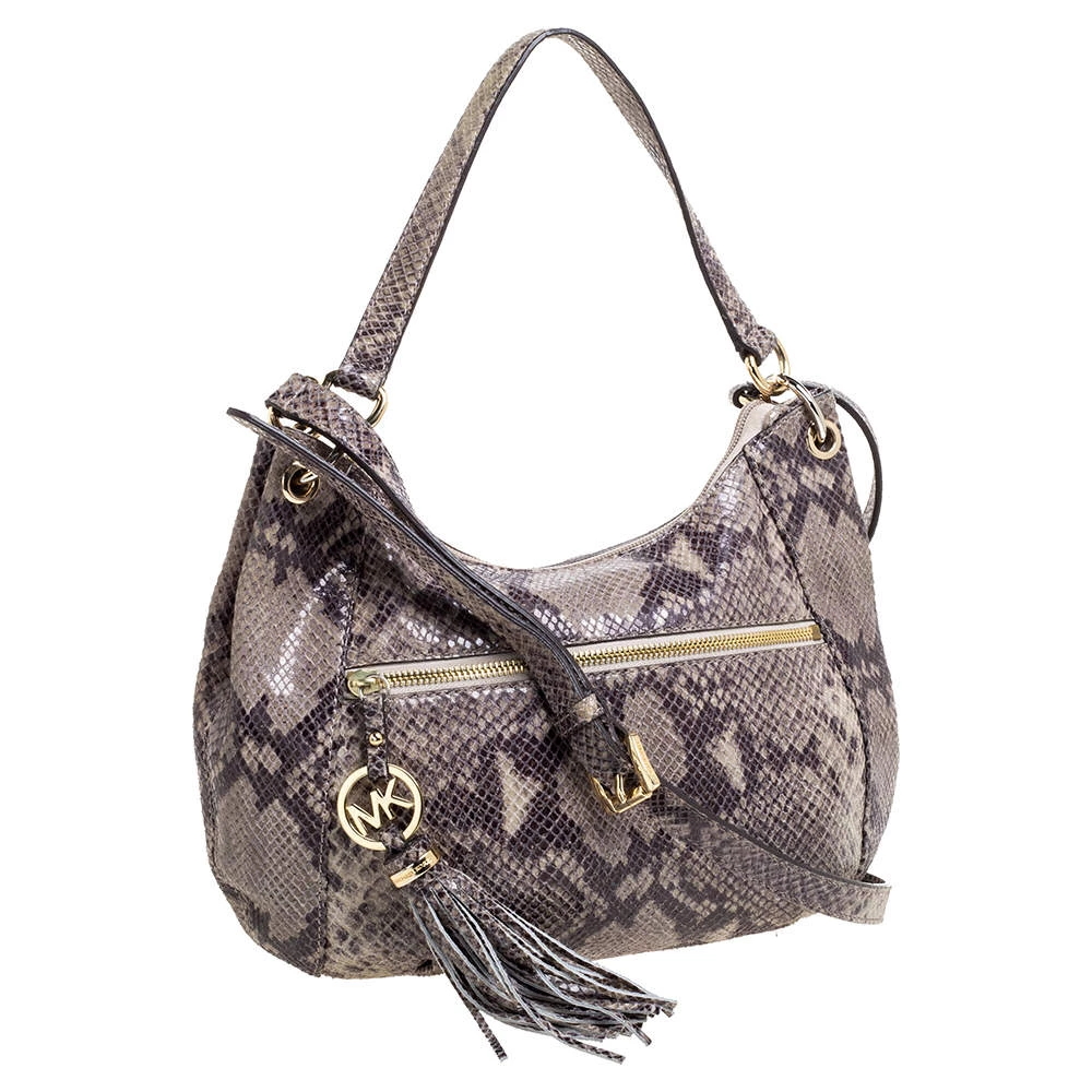 Michael Michael Kors Grey/Black Python Embossed Leather Crossbody Bag For Women - Image 3