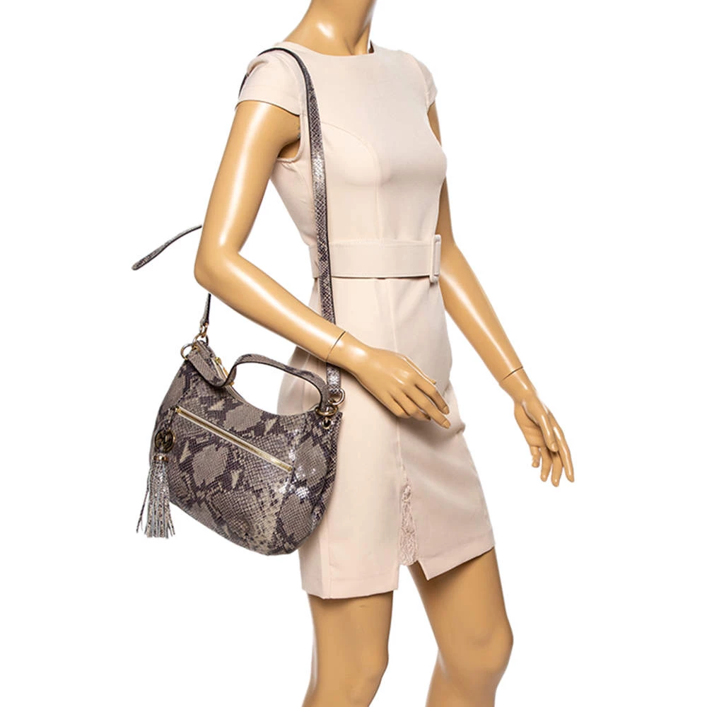 Michael Michael Kors Grey/Black Python Embossed Leather Crossbody Bag For Women - Image 2