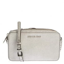 Michael Kors Silver Leather Jet Set Camera Crossbody Bag For Women