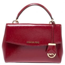 Michael Kors Red Patent Leather Small Ava Top Handle Bag For Women