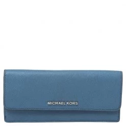 Michael Kors Blue Saffiano Leather Flap Wallet For Women