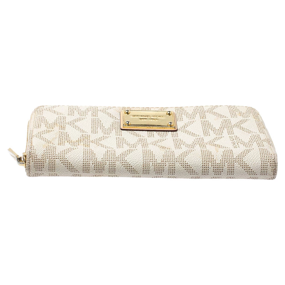 Michael Kors White Monogram Coated Canvas Zip Around Wallet For Women - Image 6