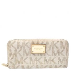 Michael Kors White Monogram Coated Canvas Zip Around Wallet For Women